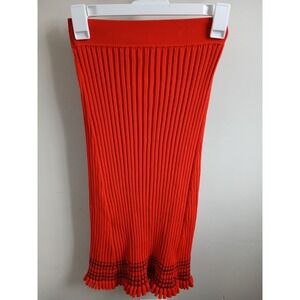 Altuzarra Red Knit Pleated Midi Skirt Fringe Hem